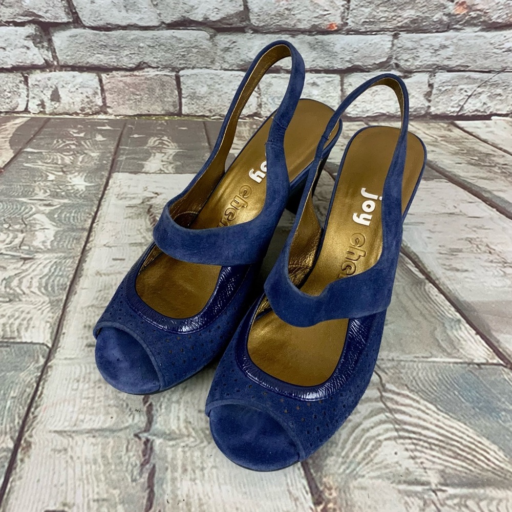 Joy Chen Blue Mary Jane Peep Toe Slingback Heels 6